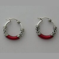 Sterling Silver Hoop-Bali Snap with 14mm Red Enamel Earring