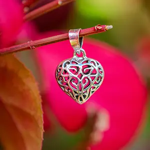 Sterling Silver Heart-Puffed Filigree Pendant