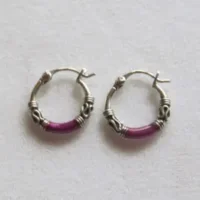 Sterling Silver Hoop-Bali Snap 14mm with Purple Enamel Earring
