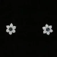 Sterling Silver Sapphire/CZ Flower Stud Earring