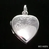 Sterling Silver Locket Heart-1/2 Engraved Medium Pendant