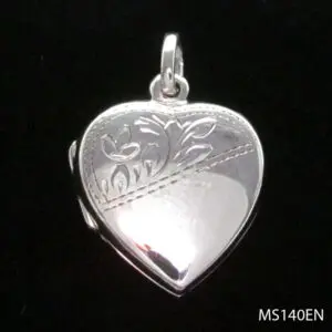 Sterling Silver Locket Heart-1/2 Engraved Medium Pendant