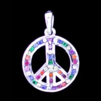 Sterling Silver Peace Sign with 1.5mm Rainbow Crystals Pendant