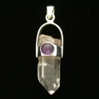 Sterling Silver Natural Quartz Point with Amethyst Pendant