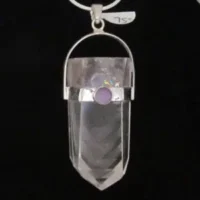 Sterling Silver Natural Quartz Phantom Point with Amethyst Pendant