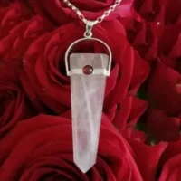 SS ROSE QUARTZ SLAB CUT POINT WITH GARNET