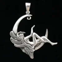 Sterling Silver Fairy in Moon Pendant