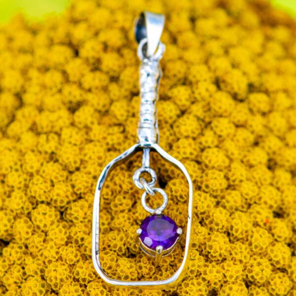 Sterling Silver Pickleball Racket With 5mm Amethyst - Image 2